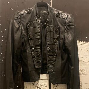 Bebe Black Military Style Leather Jacket